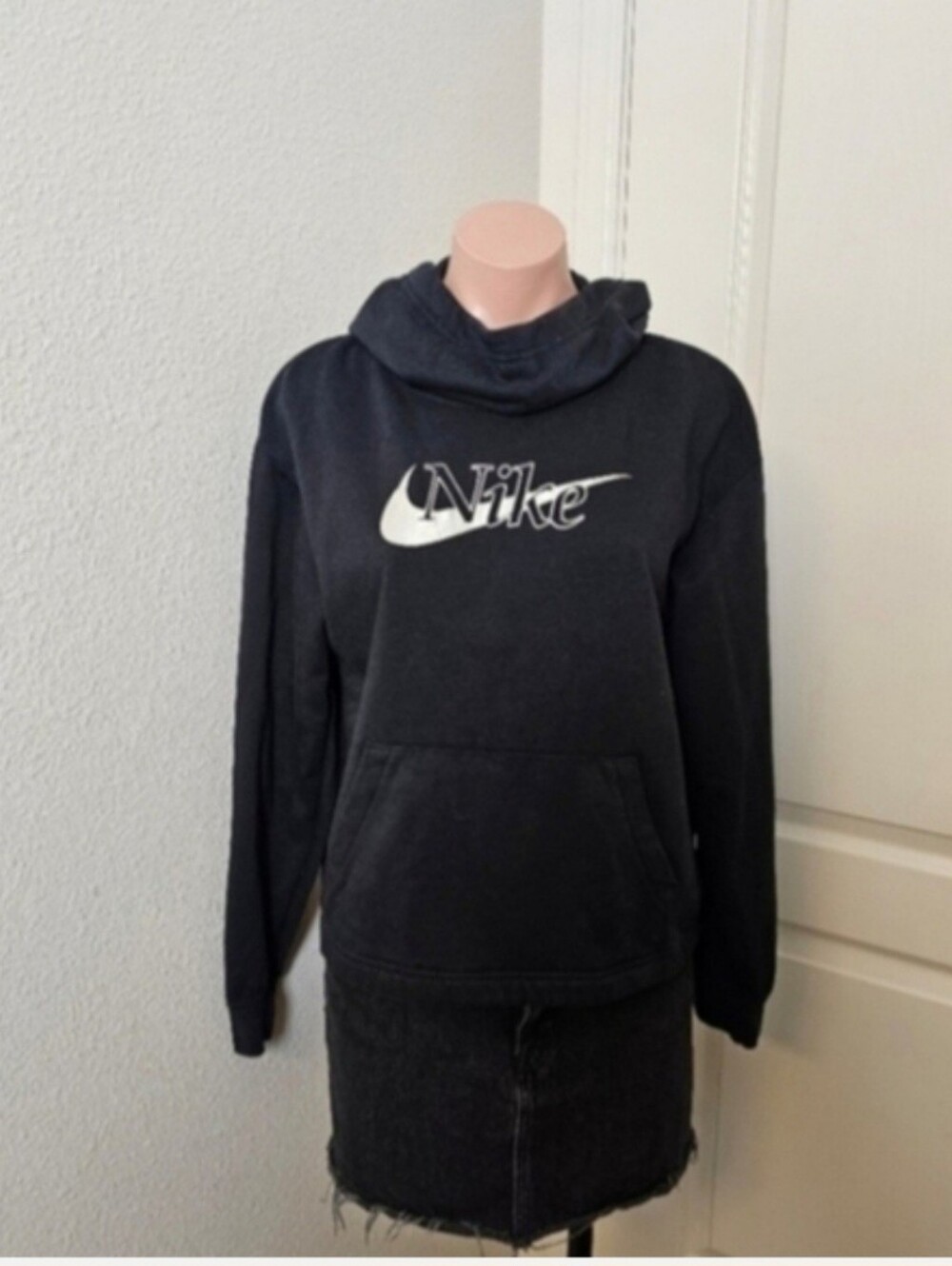 Nike Black Hoodie with White Logo Sz XS